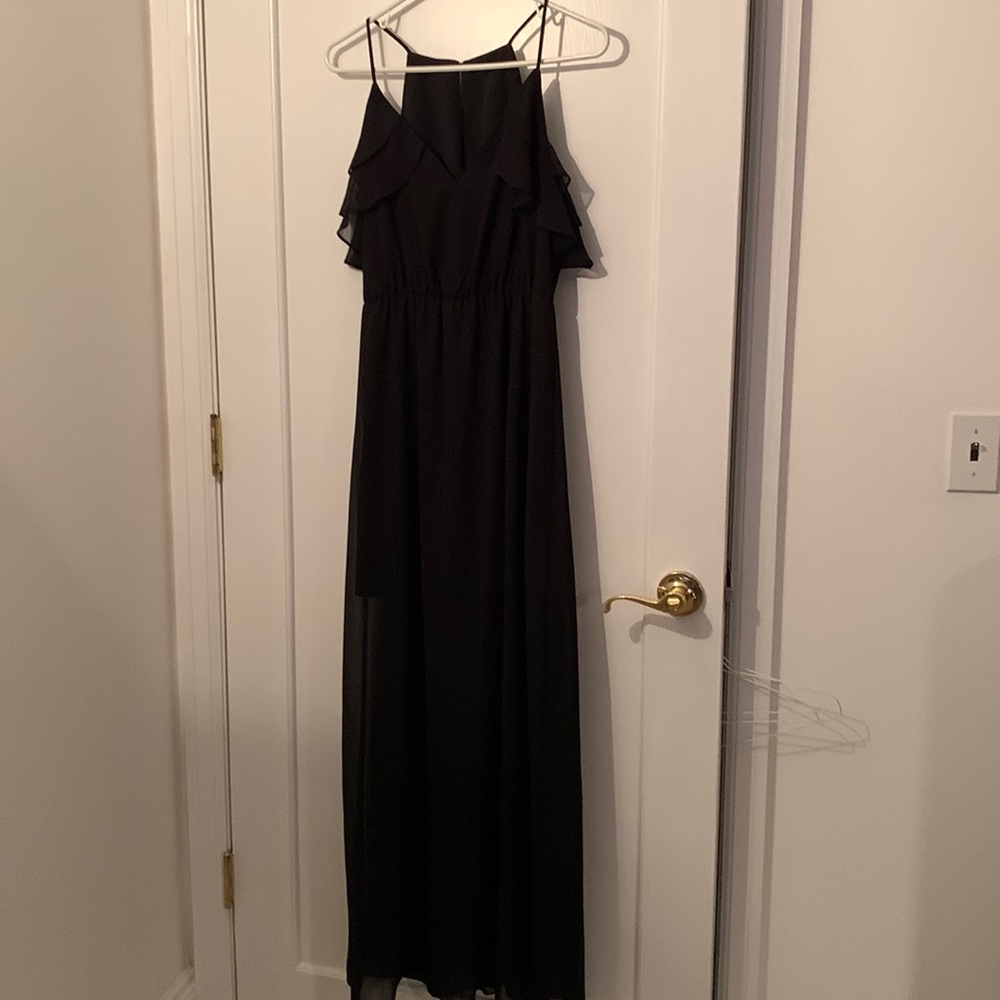 BCBGeneration Strappy Sleeveless Dress with Flutter Bodice Ruffles.